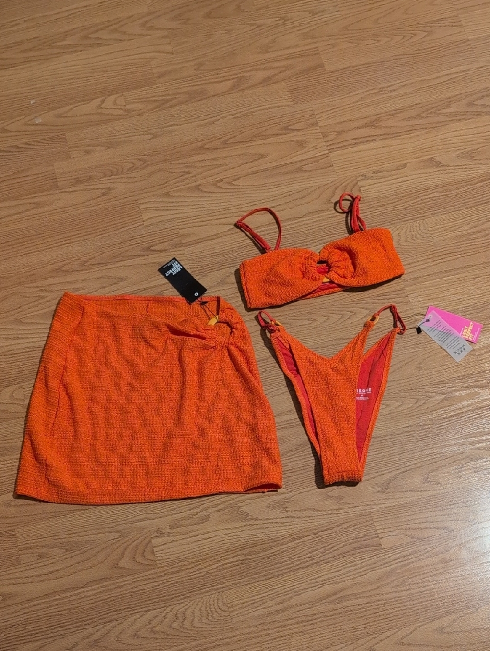 One One Orange Bikini Set with Skirt